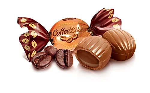 Roshen Coffeelike Caramel Candy, Coffee-Milky Filled, 2.2 lb (1kg) Bulk Pack, Soft Caramel with Natural Coffee Extract, Smooth Shell & Creamy Dairy Filling, Individually Wrapped Candies, Kosher, Halal