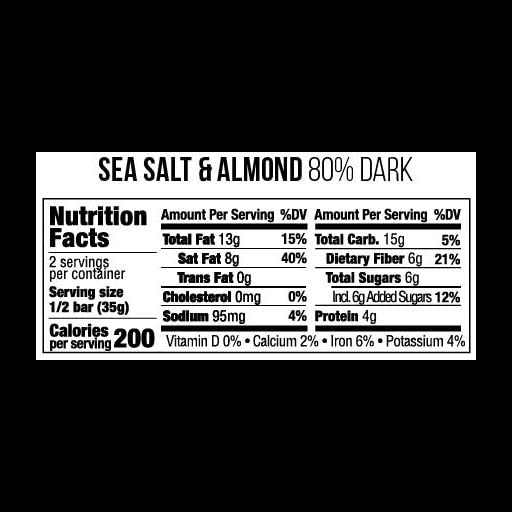Taza Chocolate Organic Amaze Bar 80% Stone Ground, Sea Salt Almond, 2.5 Ounce (6 Count), Vegan