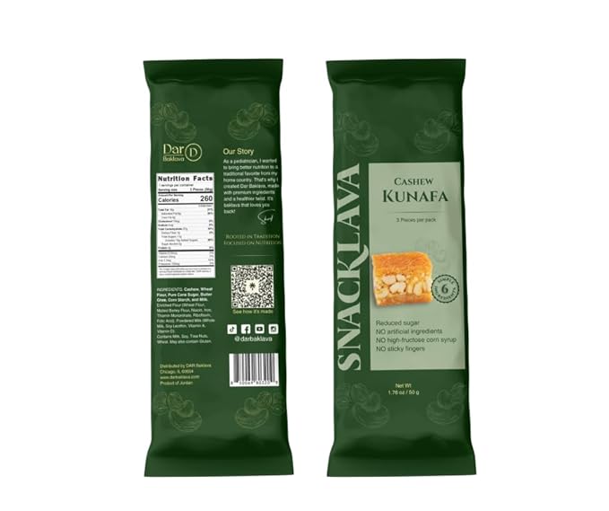 Snacklava Cashew Kunafa - 20 Pack (60 Pieces) - No Artifical Ingredients, Colors or Preservatives - Premium Handmade Pastries