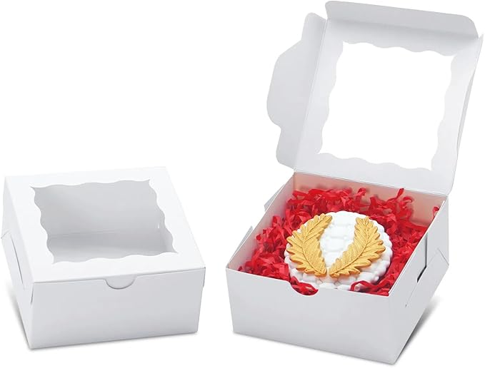 JOHOPACK 40 Pack Cookie Boxes 4x4x2 Inch Bakery Boxes with window Treat Box Chocolate Covered Strawberries Box for Christmas Valentine's Mother's Day