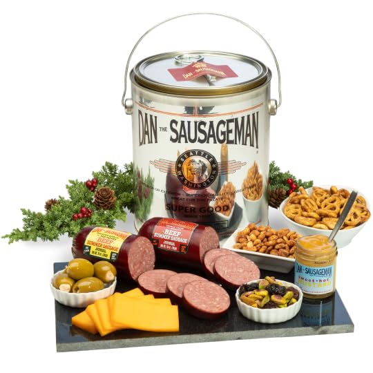 Dan the Sausageman Signature Gifts: Ready-to-Serve Gourmet Snack Basket | Premium Beef Summer Sausage and Cheese (Perfect Palate)