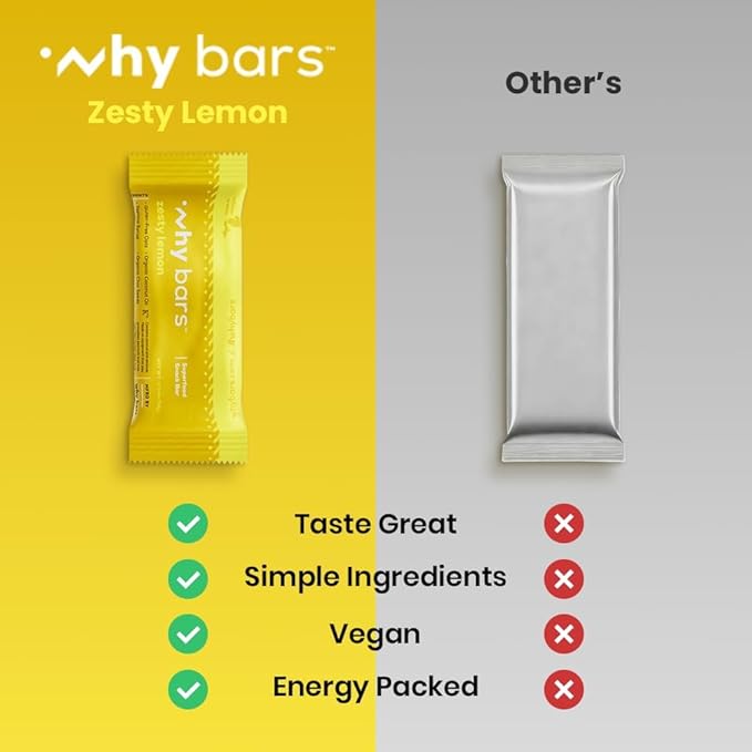 Why Bars, Superfood Protein Bars, 2.04 Ounce Bars - Protein Bar Superfood, Gluten Free, Non GMO, Organic, Vegan, Simple Ingredients (Zesty Lemon)