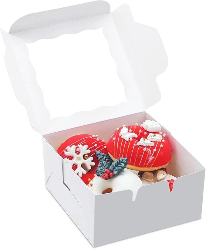 JOHOPACK 20 Pack 5x5x2.5 Inch Bakery Boxes Cookie Boxes with window Treat Box Chocolate Covered Strawberries Box for Macaroon Dessert Cupcake Pastry Muffins