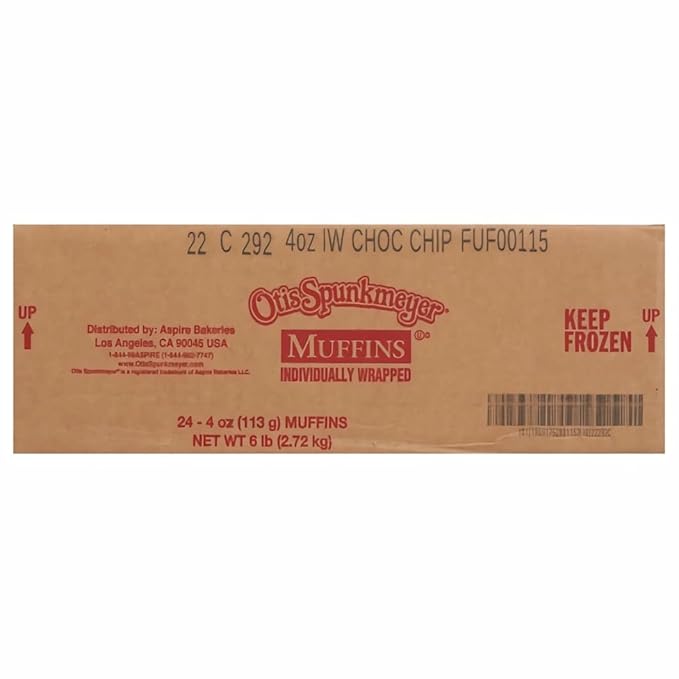 Otis Spunkmeyer Chocolate Chip Muffins Individually Wrapped, 4 Ounce, 24 Count Case
