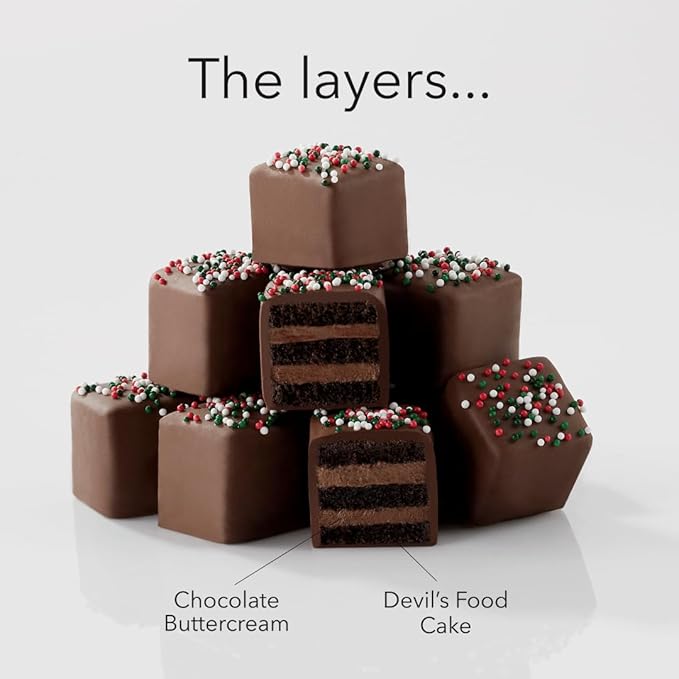 The Swiss Colony Bah Humbug Petits Fours Cakes - Gourmet Cake Assortment with Chocolate, Vanilla, and Layer Cakes - Holiday Dessert Gift for Christmas and Celebrations - (Pack of 24)