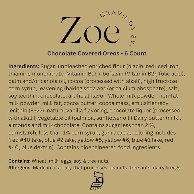 CRAVINGS BY ZOE Valentines Day and Birthday Chocolate Covered Cookies Gift Basket | 6 Count | Kosher Milk & Dark Belgian Chocolate Gourmet Food Gift Box | Birthday, Thank You, Candy Gifting Men Women Him Her Mom