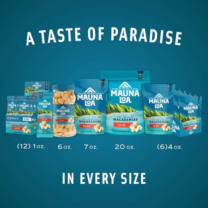 Mauna Loa Sea Salt Roasted Macadamia Nuts, 12 Pack of 1 oz Single Serve Snack Bags, Keto Friendly, Gluten Free, Healthy Hawaiian Snack