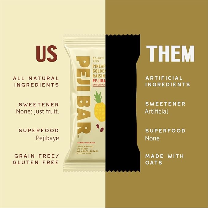 PEJI BAR Superfood Energy Bars | Golden Zing Pineapple Golden Berry Flavor | Gluten Free, 8g Protein, Fiber, Whole Ingredients, No Sugar Added | Adventure Ready Snack, 12 Count