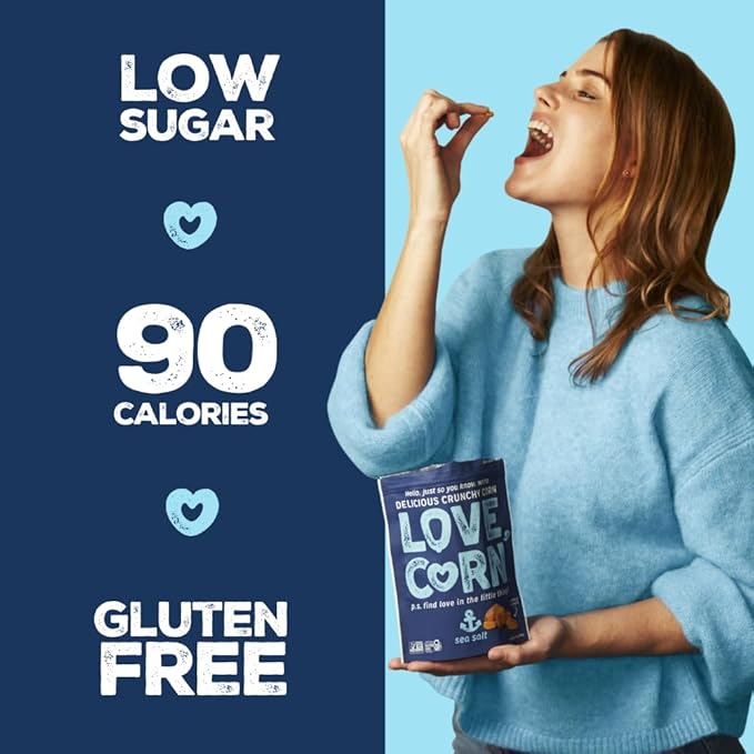LOVE CORN Family Favorite - Sea Salt, BBQ, Salt & Vinegar, Cheddar 0.7oz x 20 - Delicious Crunchy Corn - Healthy Family Snacks - Gluten Free, NON-GMO - Alternative for Chips, Nuts, Crackers & Pretzels