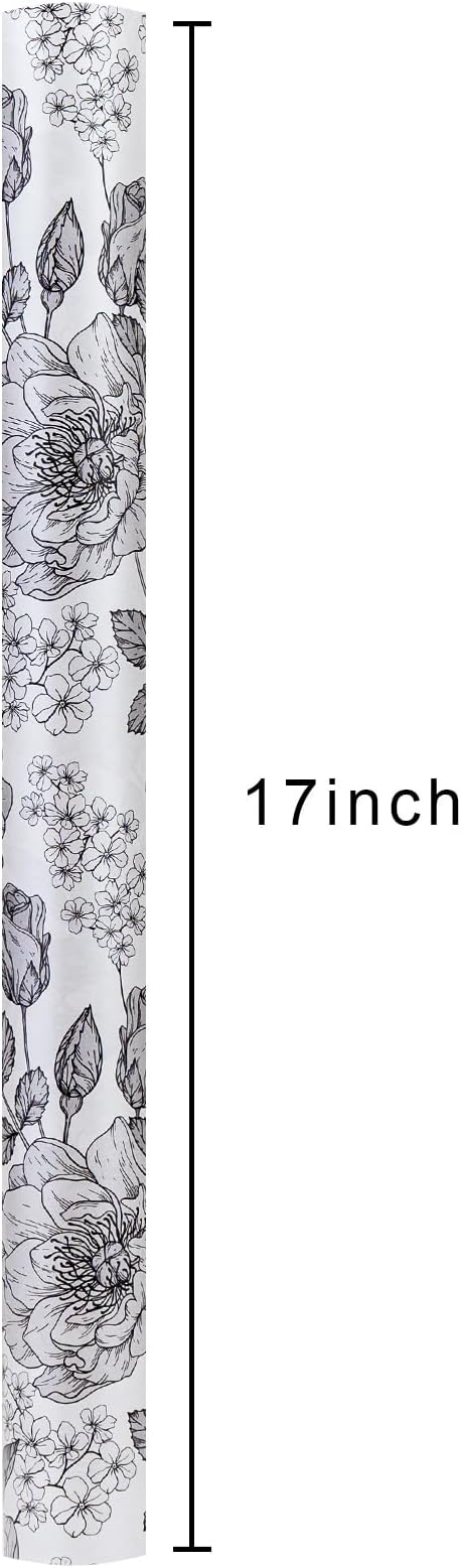 Homeral Shimmer Floral Gift Wrapping Paper Roll-46.8 sq.ft. Black and White Pearly Luster Vintage Flower for Wedding, Birthday, Baby Shower, Anniversaries, Party-17 Inch x 33 Feet