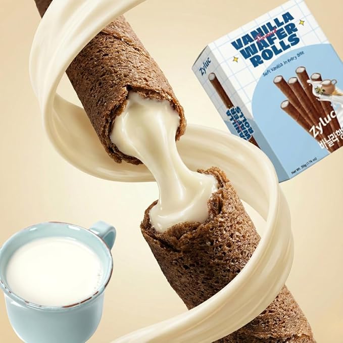 Zyluc Vanilla Wafer Rolls – Crispy Cream-Filled Cookies, Vanilla-Flavored Snack, Portion-Controlled 200 Cal Treat, No Cholesterol or Trans Fat, Premium Dessert Pack, 50g x 5 Boxes