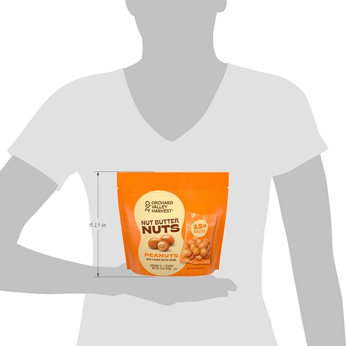 Orchard Valley Harvest Nut Butter Nuts Classic, Peanut Butter Coated Peanuts, 1oz Bags (Pack of 15), Made with Real Peanut Butter, Perfect On-The-Go & Portion Control Snack