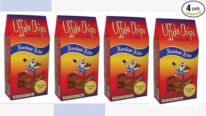 Uffda Chips - Made From Real Lefse By Norsland Lefse - 6 oz - 4 Pack (Seasoned Salt)