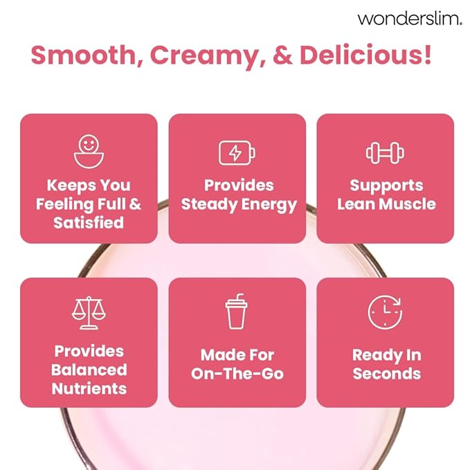 WonderSlim Meal Replacement Shake, Strawberry Cream, 15g Protein, 24 Vitamins & Minerals, Gluten Free (7ct)