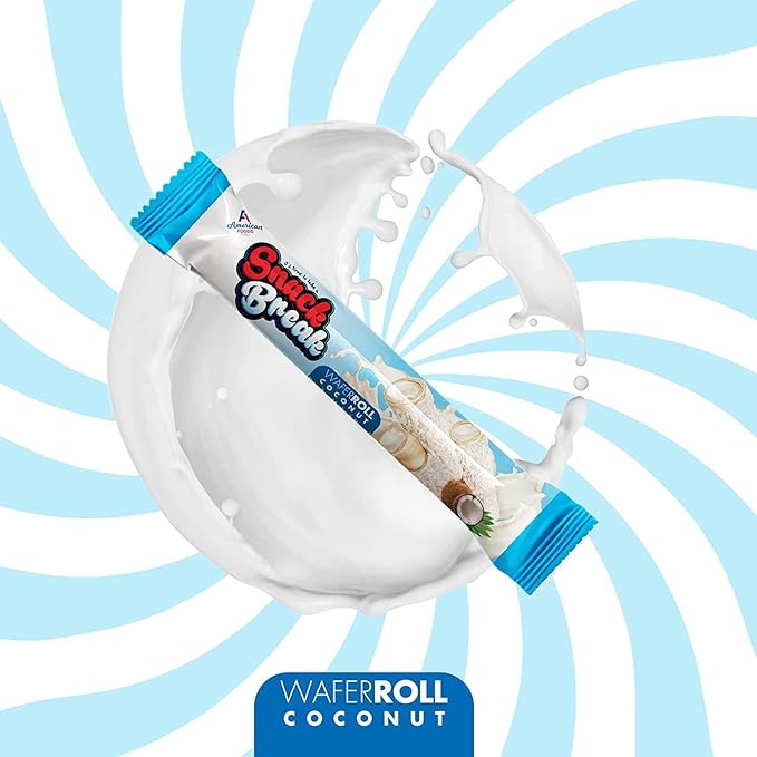 Snack Break Coconut Rolled Wafers - 24 Individually Wrapped Wafer Rolls (Pack of 3) with Creamy Coconut Filling - Snacks for Kids & Adults