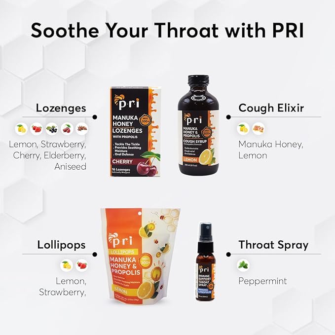 P.R.I Manuka Honey Lollipops with Propolis, Certified MGO 300+ - Throat Soothing, Strawberry Flavor, (24 Lollipops, 5.46oz)