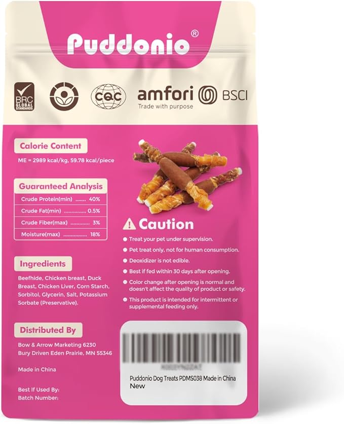 Puddonio Dog Treats, Triple Flavor Rawhide Sticks, Chicken, Duck & Chicken Liver, Chews for Medium & Small Dogs, 21.16 oz