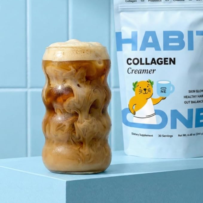 HABIT ONE Collagen Protein Creamer for Coffee with Probiotics, Creatine & MCT Oil - Dairy Free Coconut Topper for Mushroom Coffee - Made in USA - 30 Servings