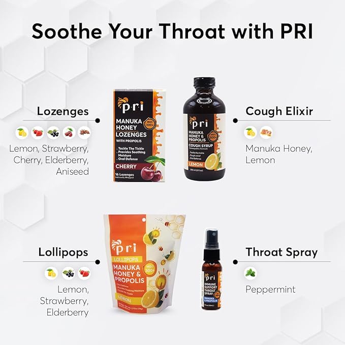 P.R.I Manuka Honey Lollipops with Propolis, Certified MGO 300+ – Throat Soothing, Elderberry Flavor, (24 Lollipops, 6.4oz)