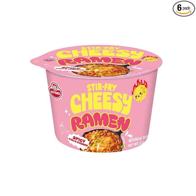 Cheesy Stir-Fry Ramen (Bowl) – Spicy Chili & Cheddar Flavor | Bold, Creamy & Cheesy Korean Instant Noodles | 3.88 oz (Pack of 6)