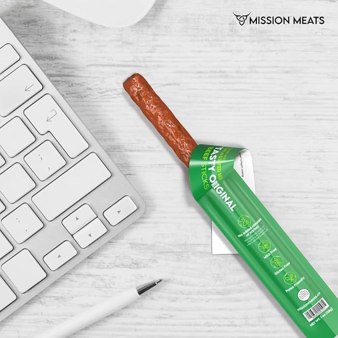 Mission Meats Beef Sticks – 100% Grass Fed Beef, Zero Sugar, Healthy Snacks, Individually Wrapped, Gluten Free, Non-GMO, Original 1oz (Pack of 24)