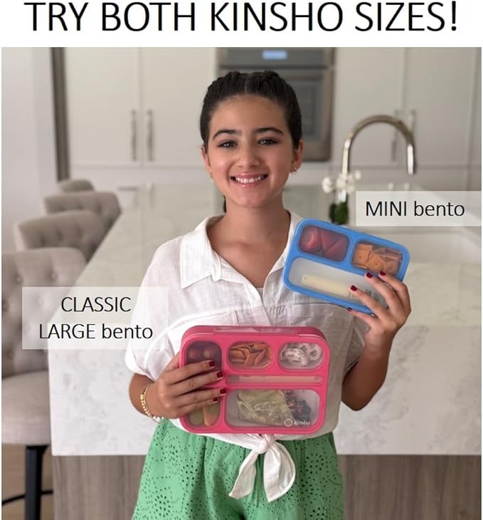 kinsho Snack Container - Small Bento Lunch Box for Kids Girls Boys Toddlers | MINI Leak-proof Boxes, Baby Bentobox for Daycare, Portion Containers, BPA-Free Pink and Blue Set of 2