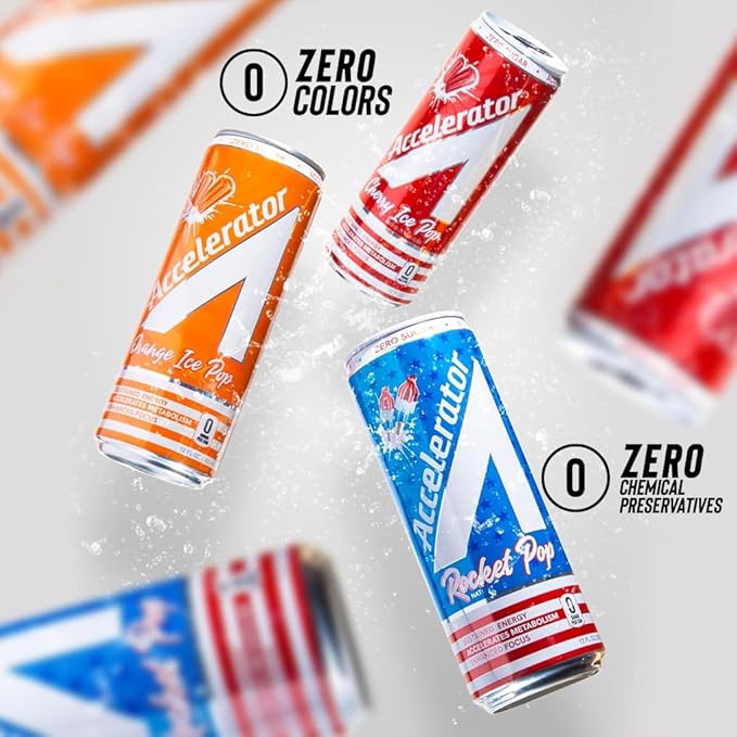 Accelerator Energy Drink, Orange Ice Pop 12oz can (12 pack), Zero Sugar, Sustained Energy from 100% Natural Caffeine (200mg from Green Coffee Bean & Green Tea extract)