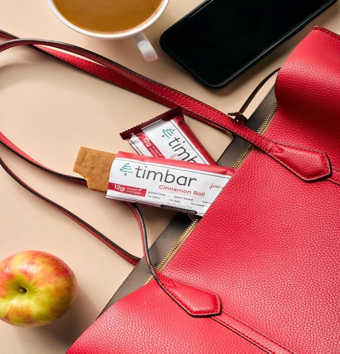 timbar Plant Based Protein Bars 12 Pack | Natural Energy & Nut Bars with 13g Protein | Gluten Free, Non-GMO, Dairy Free, Healthy On-the-Go Snack & Meal Replacement (12 Packs, Cinnamon Roll)