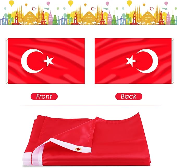 AhfuLife Turkey Flag 3x5 Ft, Large Turkey National Flags for Outside - Double Side with Brass Eyelets for Olympic Party Decorations, Bar Garden Street Decoration Indoor Outdoor