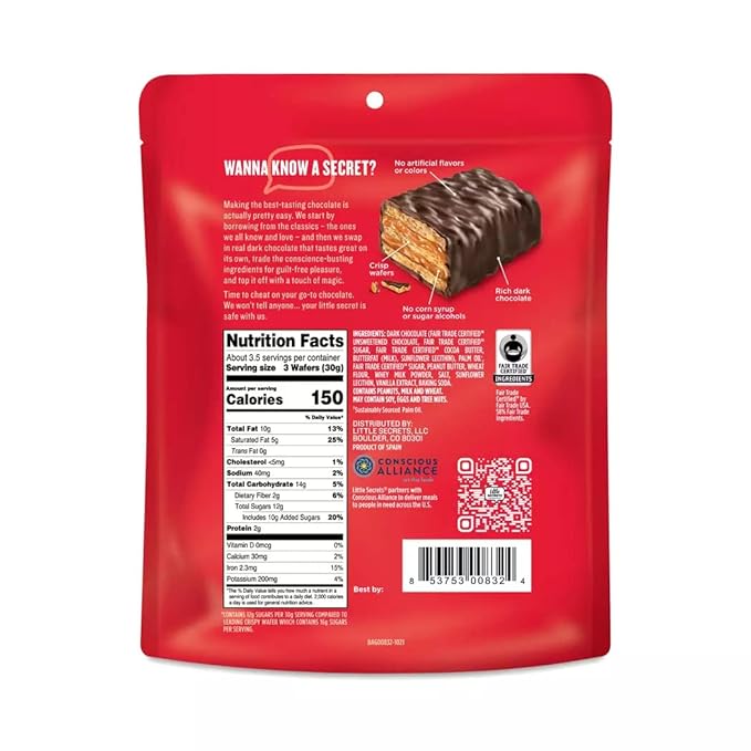 Little Secrets | MINI Crispy Wafers | 30% Less Sugar | Guilt-Free | Nothing Artificial (Peanut Butter & Dark Chocolate, 3-Pack (30 Minis))