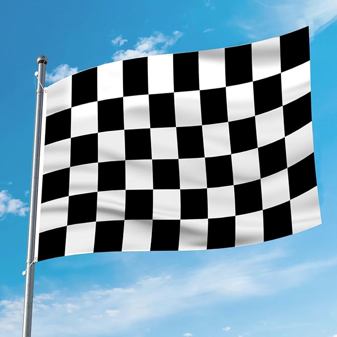 AhfuLife Checkered Flag 3x5 Ft 2 PCS, Large Black and White Racing Flags - Double Side with Brass Eyelets for Race Car Party, Garden Decoration Indoor Outdoor