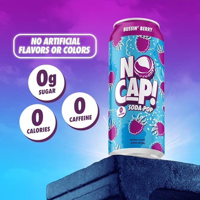 NO CAP! Next Gen Soda Pop with Zero Sugar, Zero Calories and Electrolytes for Hydration, Naturally Flavored Caffeine-Free Soda, Vegan & Gluten-Free, 16 oz Cans (Variety Pack)