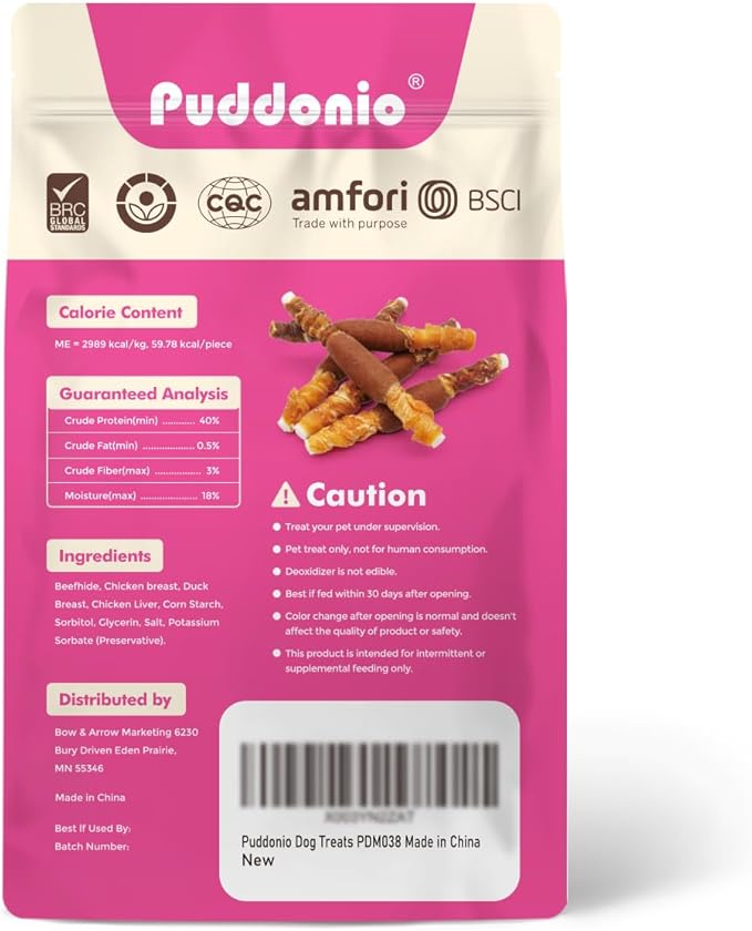Puddonio Dog Treats, Triple Flavor Rawhide Sticks, Chicken, Duck & Chicken Liver, Chews for Medium & Small Dogs, 10.58 oz