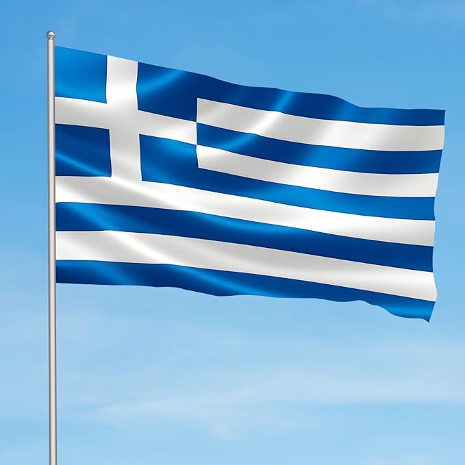 AhfuLife Greece Flag 3x5 Ft, Large Greek National Flags for Outside - Double Side with Brass Eyelets for Greece Party Decorations, Soccer Party Bar Garden Decoration Indoor Outdoor