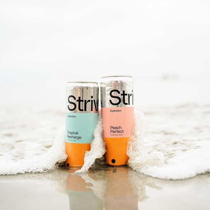 Strive Soda Tropical Recharge - Sparkling Hydration Soda with Electrolytes & Organic Honey - Passionfruit Coconut Naturally Sweetened Drink - No Artificial Sweeteners or Preservatives - 12 Pack Cans