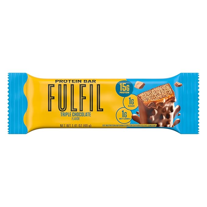 FULFIL Protein Snack Bars Flavored, Triple Chocolate, Gluten Free with 15g Protein, Pantry Staples, 12 Count