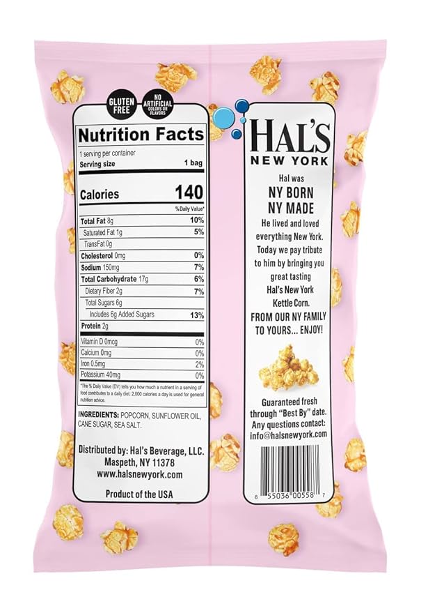 Hal's New York Kettle Cooked Potato Chips, Gluten Free (Sweet & Salty Popcorn, 1 oz Bag (Pack of 24))