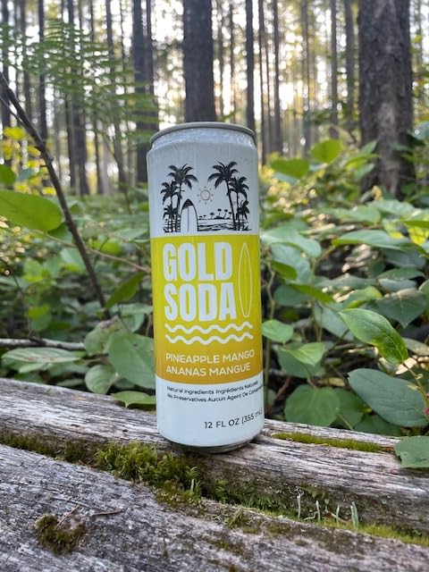 Gold Soda - Natural Ingredients - Organic Cane Sugar - Non-GMO - No Preservatives - Monk Fruit - Sparkling Water - Made with Natural and Organic Flavors, 12 Fl Oz (24 Pack) (24 Pack, Pineapple Mango)