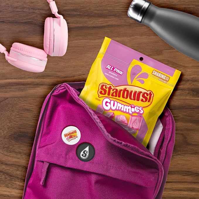 STARBURST Gummies All Pink Gummy Candy Strawberry Flavored Chewy Snacks Bulk, Sharing Size, 9 oz Candy Bags (Pack of 8) for Pink Buffets, Party Favors, and More