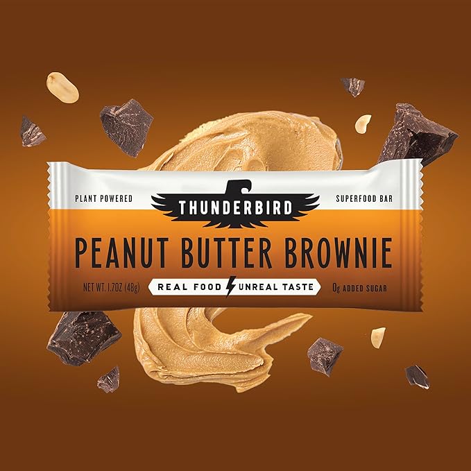 Thunderbird Bars Energy Snack, Gluten-Free with Protein, Healthy Real Food, Vegan Non-GMO, No Added Sugar (12 Count, 1.7 oz. Bars) (Peanut Butter Brownie)