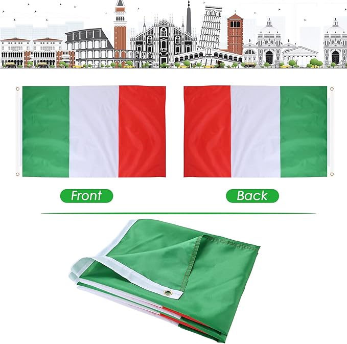 AhfuLife Italy Flag 3x5 Ft, Large Italian National Flag for Outside - Double Side with Brass Eyelets for Italian Party Decorations, Bar Garden Street Decoration Indoor Outdoor