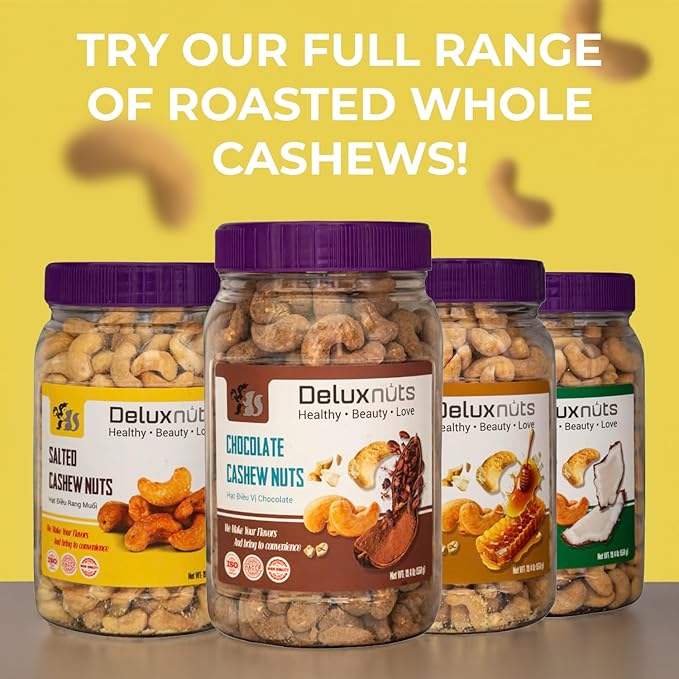 DELUXNUTS Premium Roasted Chocolate Covered Cashew Crunch 21oz | Cocoa Dusted & Chocolate Cashews Gift, Whole Cashew Nuts Snack Mix, Healthy Gourmet Snack for Adults, High Protein, Gluten-Free, Premium Holiday Gift Idea