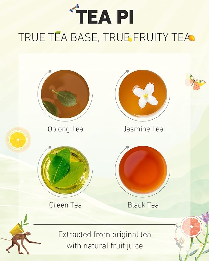 Tea PI Iced Tea –Jasmine Green Tea, Lemon Sweet Iced Fruit Tea Bottles, Real Juice, -16.9 fl oz, 500mL, 15 Pack