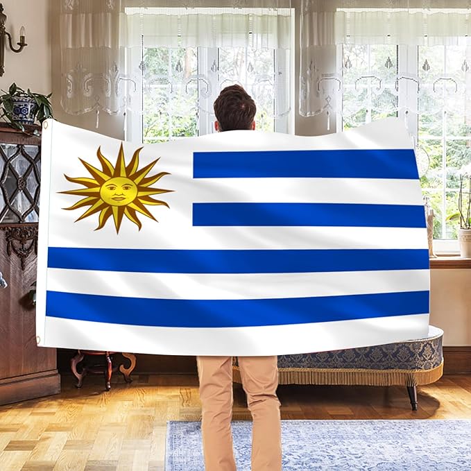 Ahfulife Uruguay Flag 3x5 Ft, 1 Pc Large Uruguayan National Flags for Outdoor Indoor, Double Sided with Brass Eyelets for World Cup, Party, Garden, Bar, Street Decor