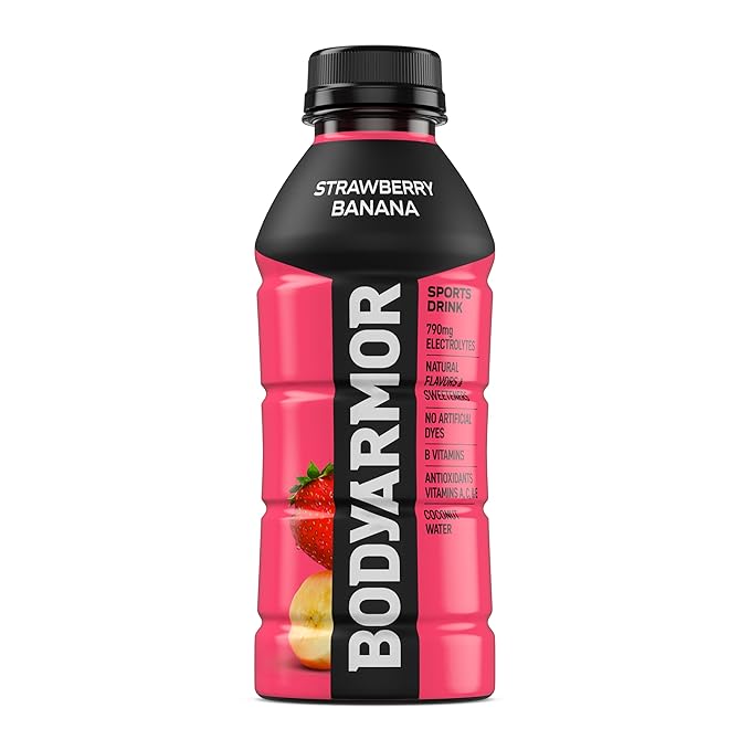 BODYARMOR Sports Drink, Strawberry Banana, Electrolyte Drink Hydration, 16 Fl Oz Bottles (12 Pack), Flavored Coconut Water with B Vitamins & Antioxidants