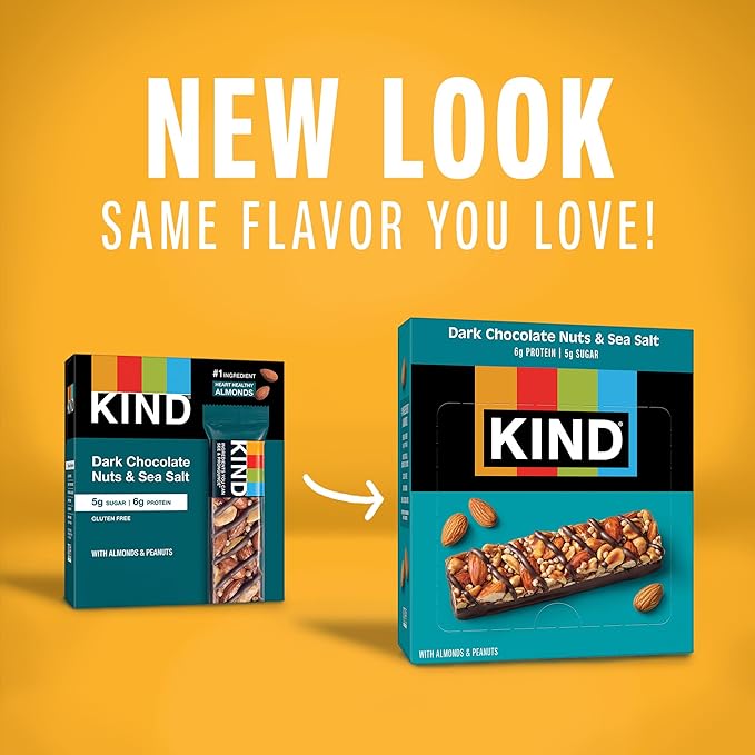 KIND Nut Bars, Dark Chocolate Nuts and Sea Salt, Healthy Snacks, Gluten Free, Low Sugar, 6g Protein, 24 Count