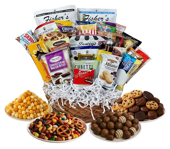 Handcrafted Gift Basket with Chocolates, Cookies, Snacks & Candy. Perfect for Birthdays, Sympathy, Holidays, Clients & Thank You Gifts (Upgrade: $84.99, Mothers Day)