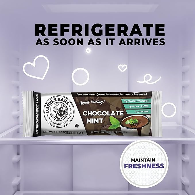 Daryl's Bars, Chocolate Mint On the Go Whey Protein Bars, Gluten Free, Low Sugar, Protein Snack, Meal Replacement, Pack of 2