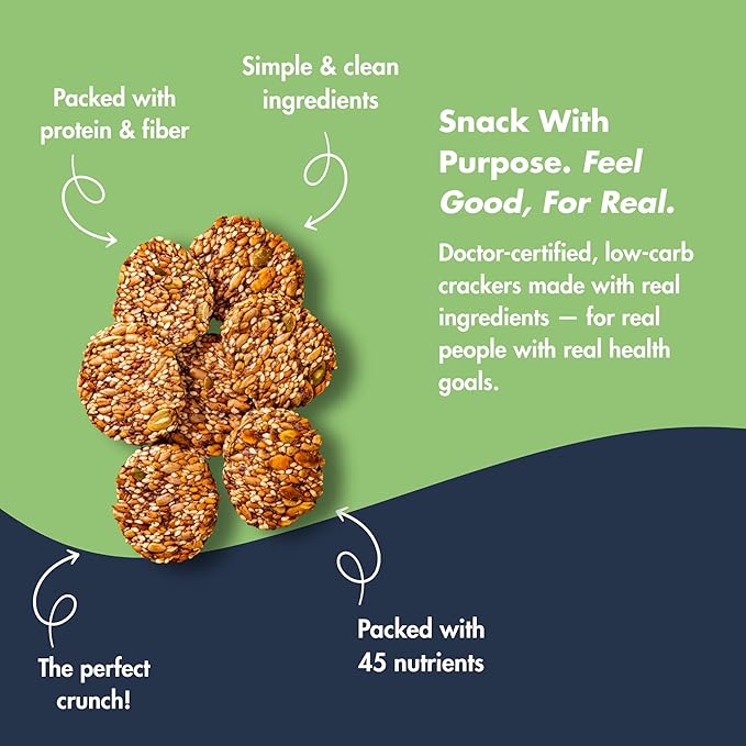 Super Seed Crackers, Gluten Free & Keto Friendly Healthy Snacks, Vegan, Zero Sugar, Paleo & Diabetic Friendly, Nut Free, 20g High Protein, 18g High Fiber, 3.56oz Each, 4-Pack, Fennel & Black Cumin