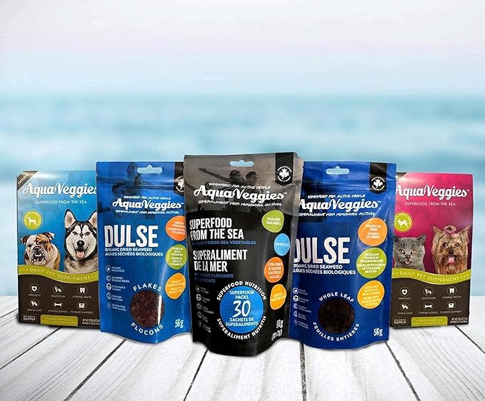 Aqua Veggies Organic Atlantic Dulse Flakes 227g 1/2lbs, Hand-Harvested, Sun-Dried Bay of Fundy, Excellent Source of Vitamins B6, B12, Iron, Iodine, Protein, Calcium and Fibre (Flake 227 Grams)
